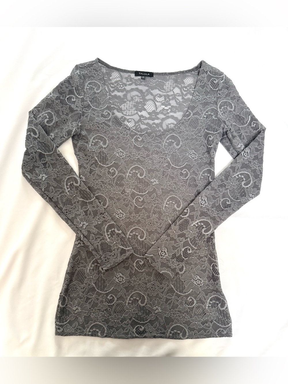 Aritzia Talula Grey Lace Long Sleeve Top Romantic Sheer Y2K - Picture 6 of 9